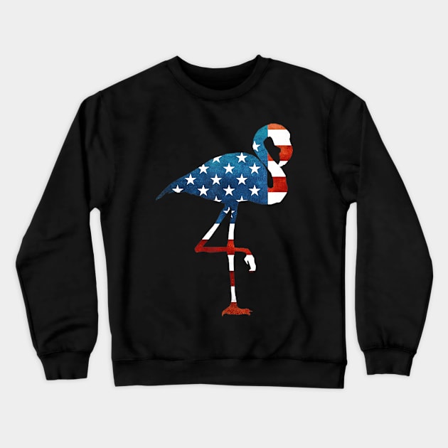 4th of July Flamingo American flag USA Crewneck Sweatshirt by Haley Tokey